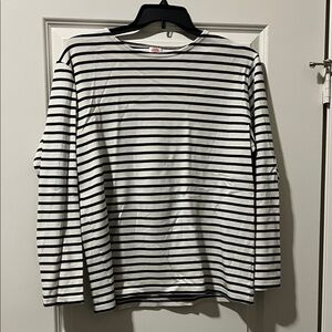 Armor Lux Navy and White Striped Long Sleeve Tee